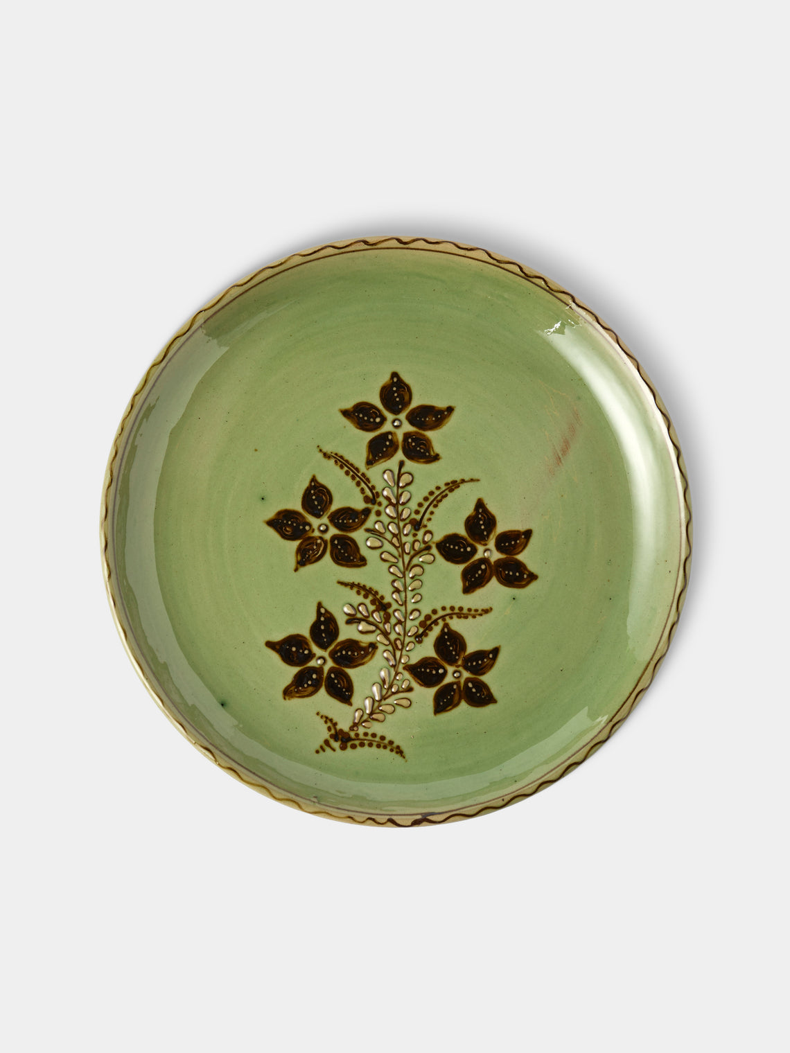 Poterie d’Évires - Flowers Hand-Painted Ceramic Plates – 9.5in/24cm (Set of 6) - Green - ABASK