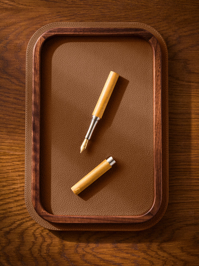 Giobagnara x Poltrona Frau - Walnut and Leather Tray (12.5in/31.5cm) - Tan - ABASK