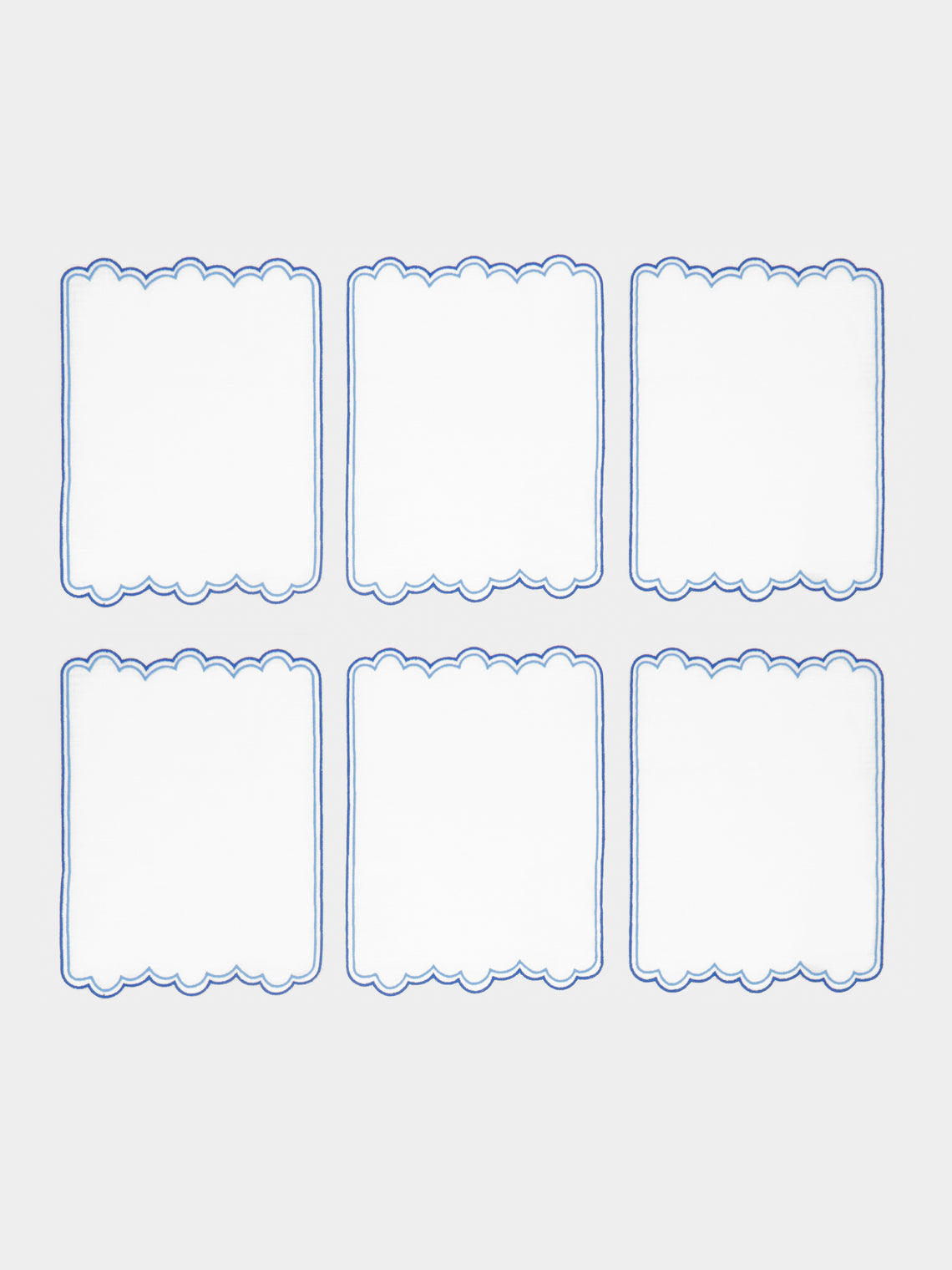 Los Encajeros - Escamas Embroidered Linen Cocktail Napkins (Set of 6) - Blue - ABASK