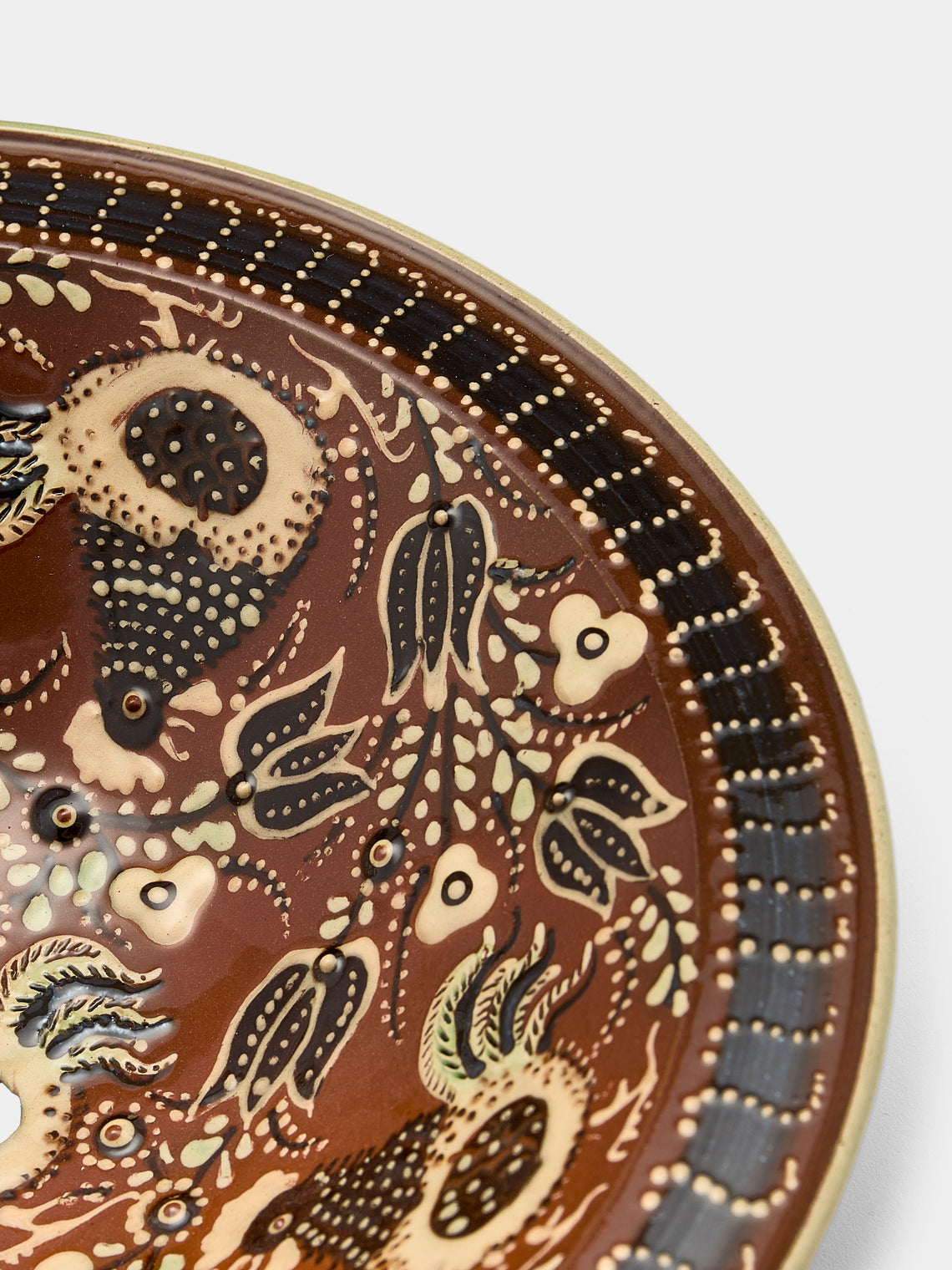 Poterie d’Évires - Chickens Hand-Painted Ceramic Small Serving Bowl - Light brown - ABASK