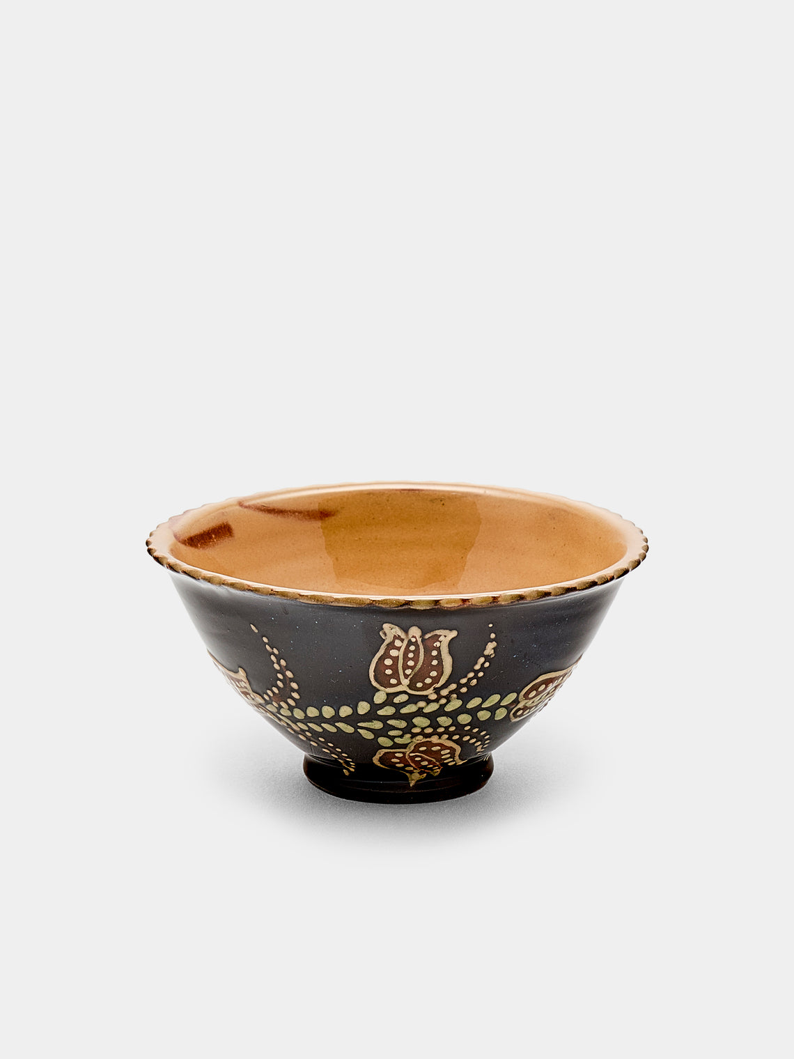 Poterie d’Évires - Flowers Hand-Painted Ceramic Small Fluted Bowls (Set of 8) - Dark brown - ABASK