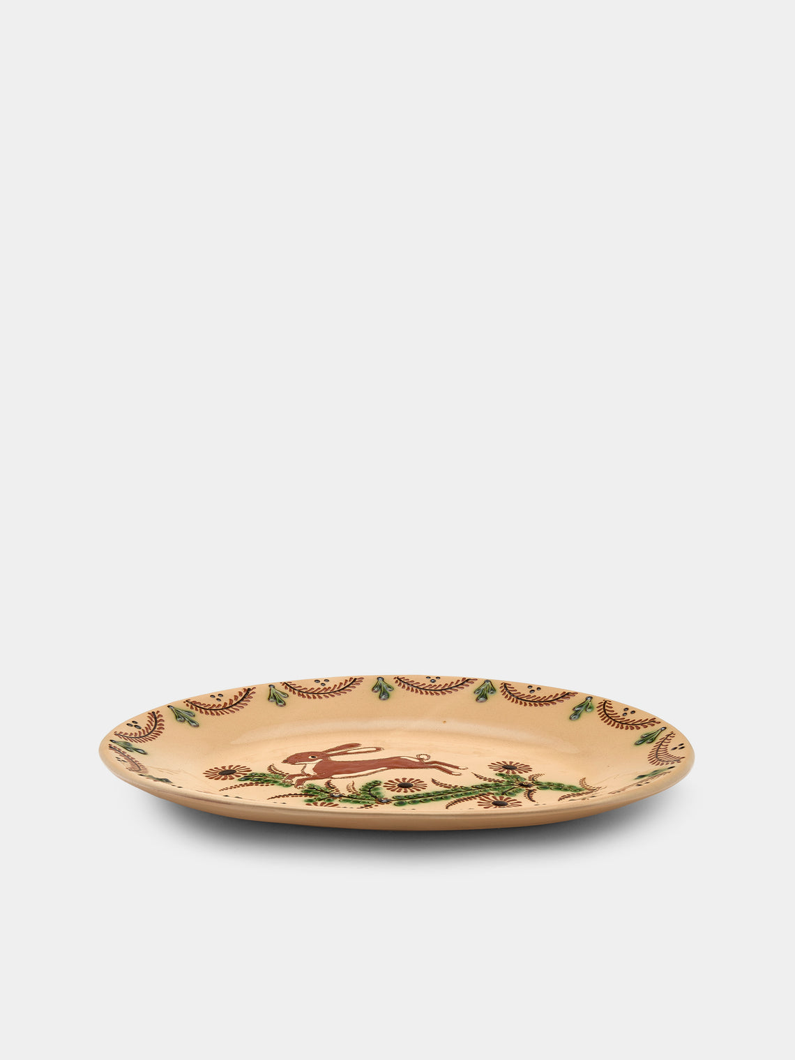 Poterie d’Évires - Rabbits Hand-Painted Ceramic Oval Platter - Cream - ABASK