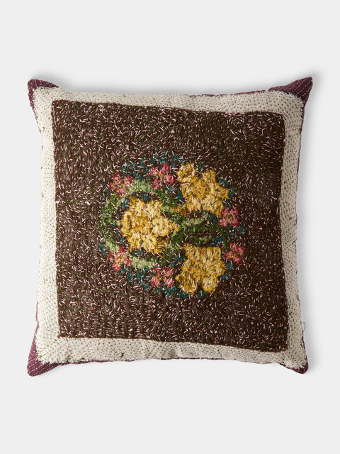 By Walid - 1920s Needlepoint Wool, Linen and Damask Cushion (23.5in/60cm) - Multiple - ABASK - 