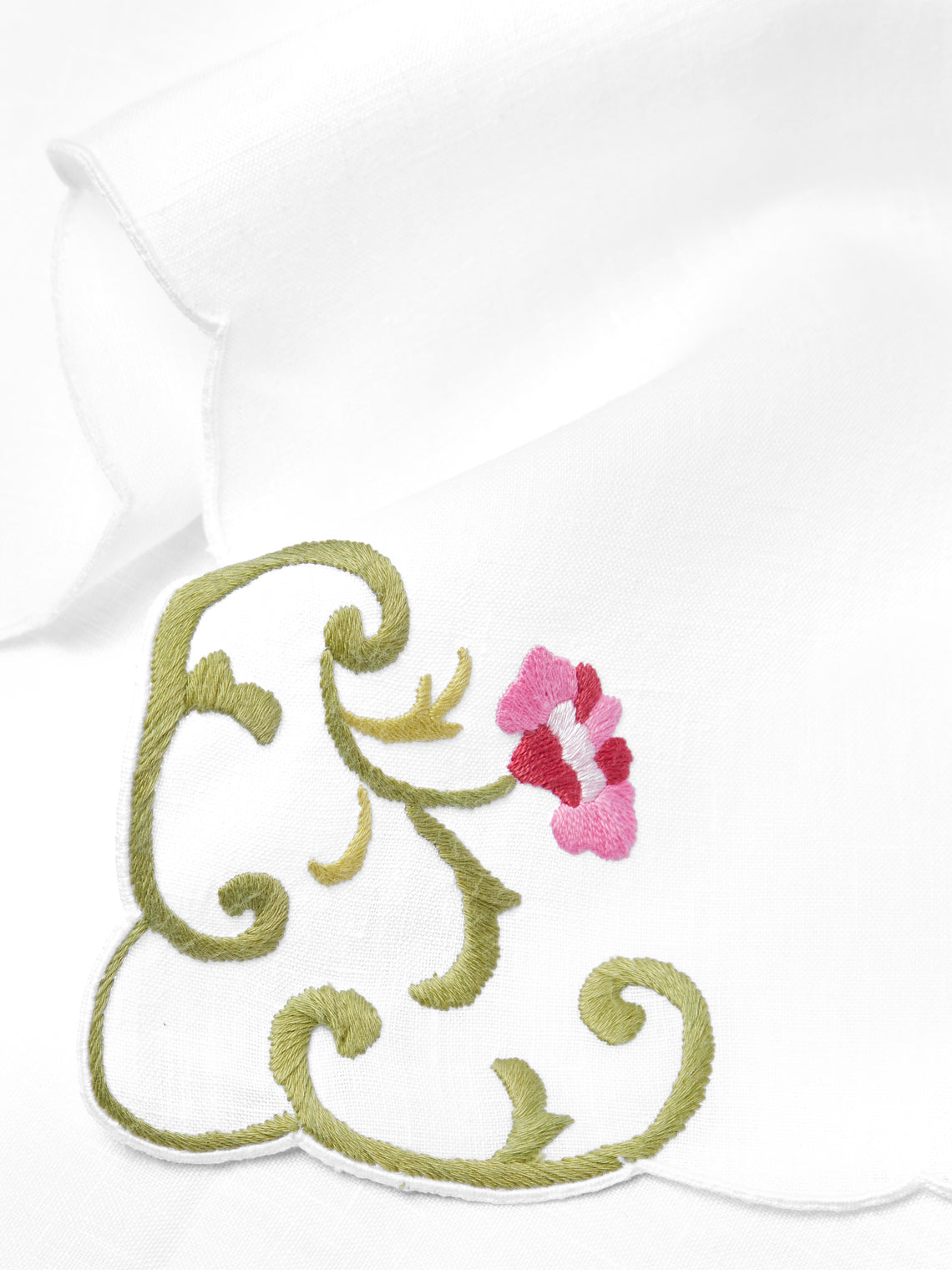 Taf Firenze - Rose Hand-Embroidered Linen Placemats and Napkins (Set of 6) -  - ABASK