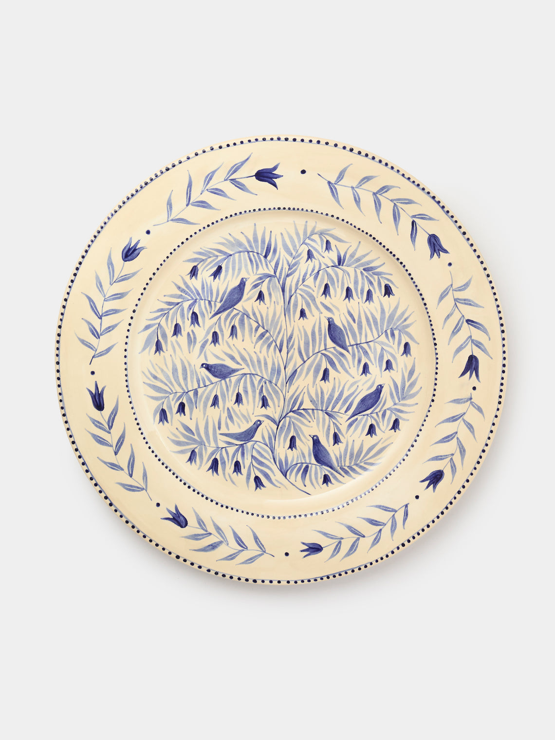 Rosanna Corfe - Birds and Bluebells Hand-Painted Ceramic Round Platter - Cream - ABASK - 