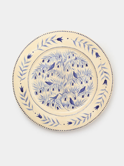Rosanna Corfe - Birds and Bluebells Hand-Painted Ceramic Round Platter - Cream - ABASK - 