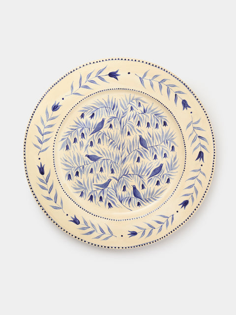 Rosanna Corfe - Birds and Bluebells Hand-Painted Ceramic Round Platter - Cream - ABASK - 