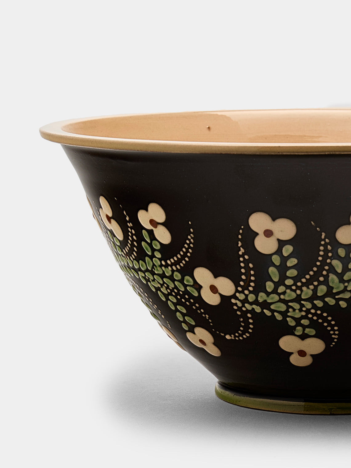Poterie d’Évires - Flowers Hand-Painted Ceramic Large Serving Bowl - Dark brown - ABASK