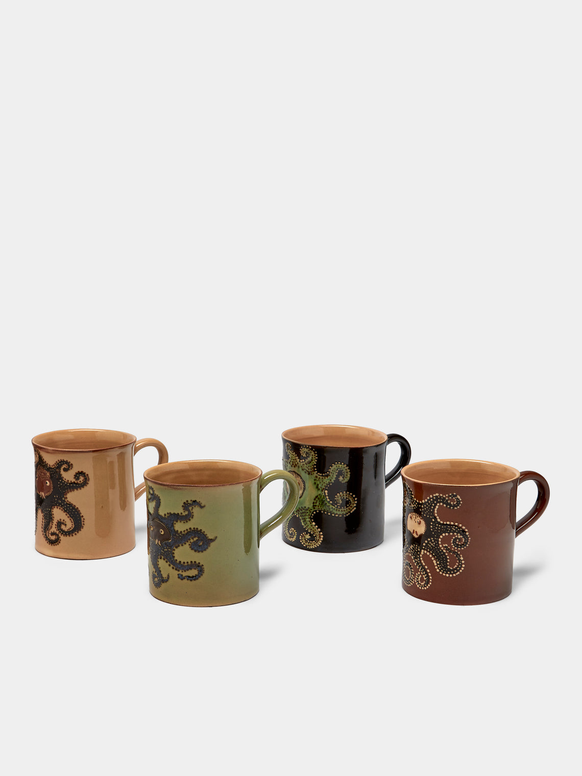 Poterie d’Évires - Octopus Hand-Painted Ceramic Mugs (Set of 4) - Multiple - ABASK