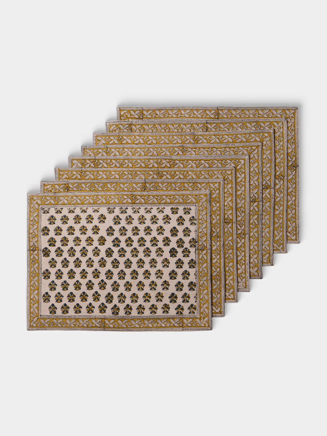 Chamois - Samode Block-Printed Cotton Placemats (Set of 8) - Yellow - ABASK