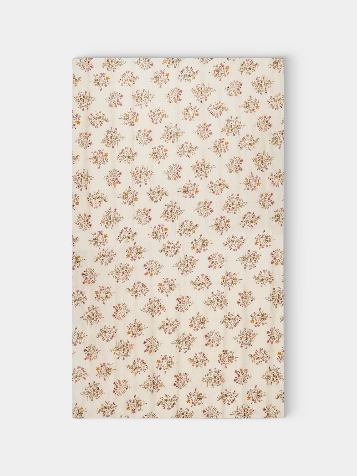 Volga Linen - Scarlet Flax & Field Flowers Overlock-Stitch Linen Rectangular Tablecloth (110in/2.8m) - Cream - ABASK