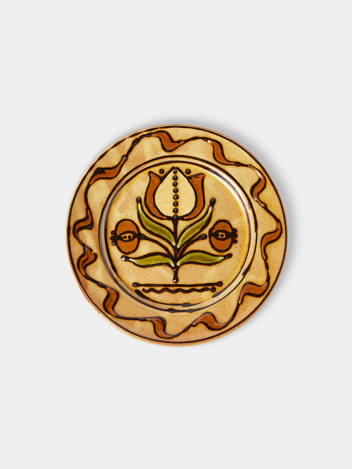 Fitch & McAndrew - Tulips and Buds Slipware Salad / Dessert Plate (7.3in/18.5cm) - Yellow - ABASK - 