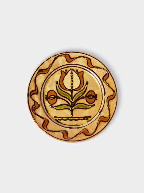 Fitch & McAndrew - Tulips and Buds Slipware Salad / Dessert Plate (7.3in/18.5cm) - Yellow - ABASK - 