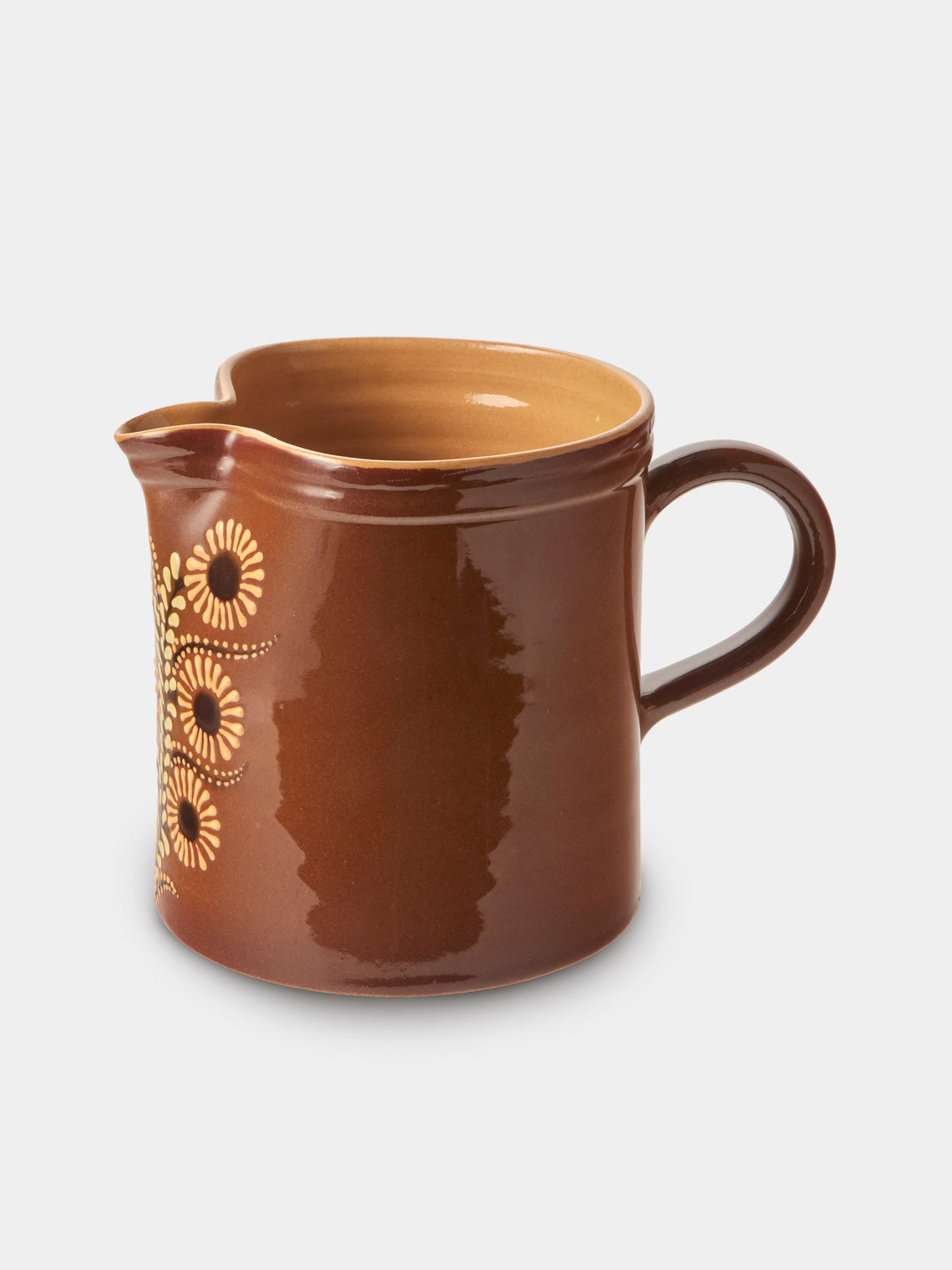 Poterie d’Évires - Flowers Hand-Painted Ceramic Straight-Edge Medium Jug - Light Brown - ABASK