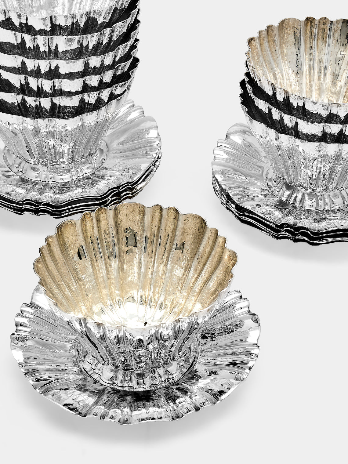 Antique and Vintage - 1930s Solid Silver Milanese Dessert Bowls and Saucers (Set of 12) - Silver - ABASK