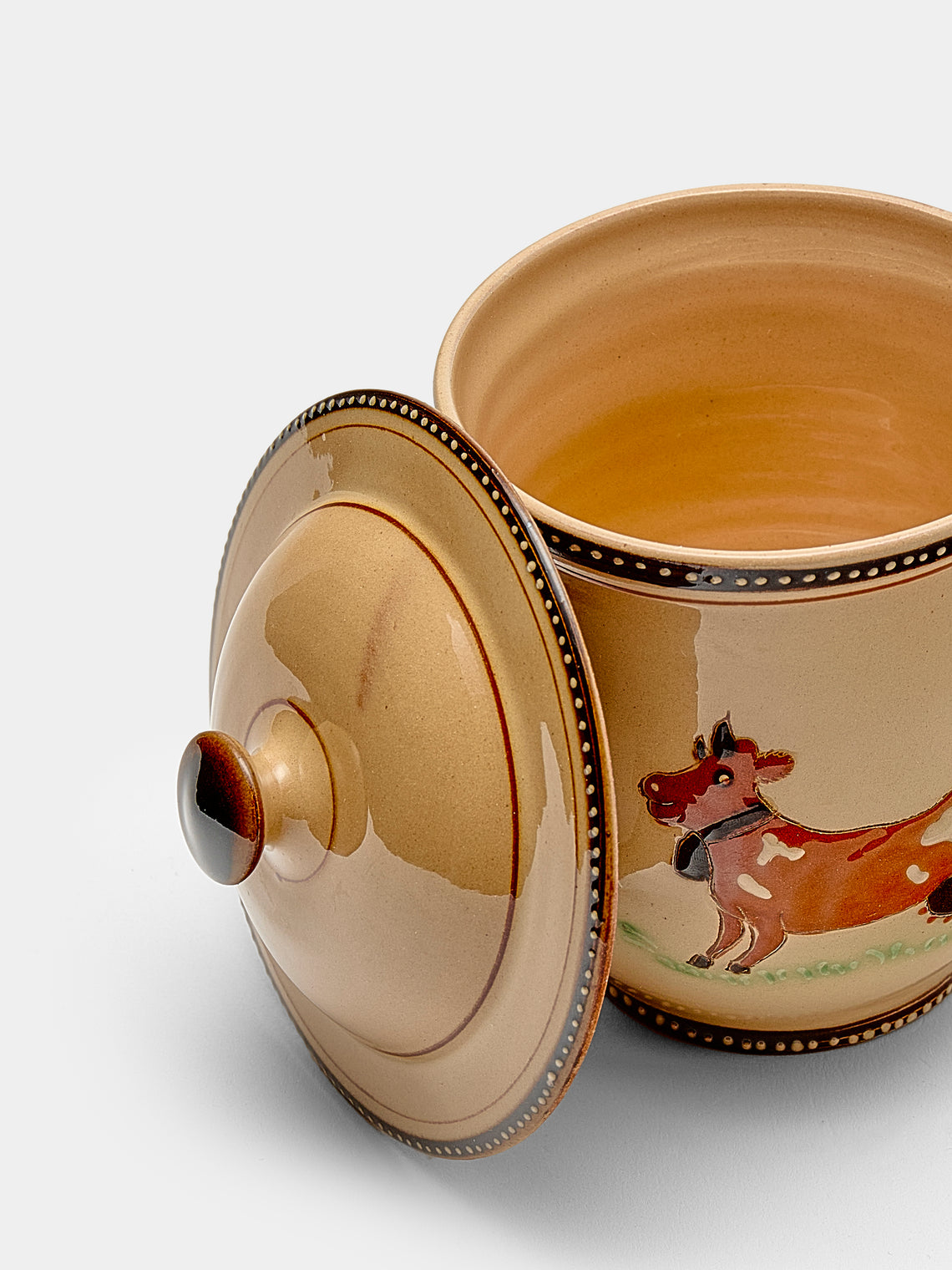 Poterie d’Évires - Cows Hand-Painted Ceramic Mini Lidded Pot - Cream - ABASK