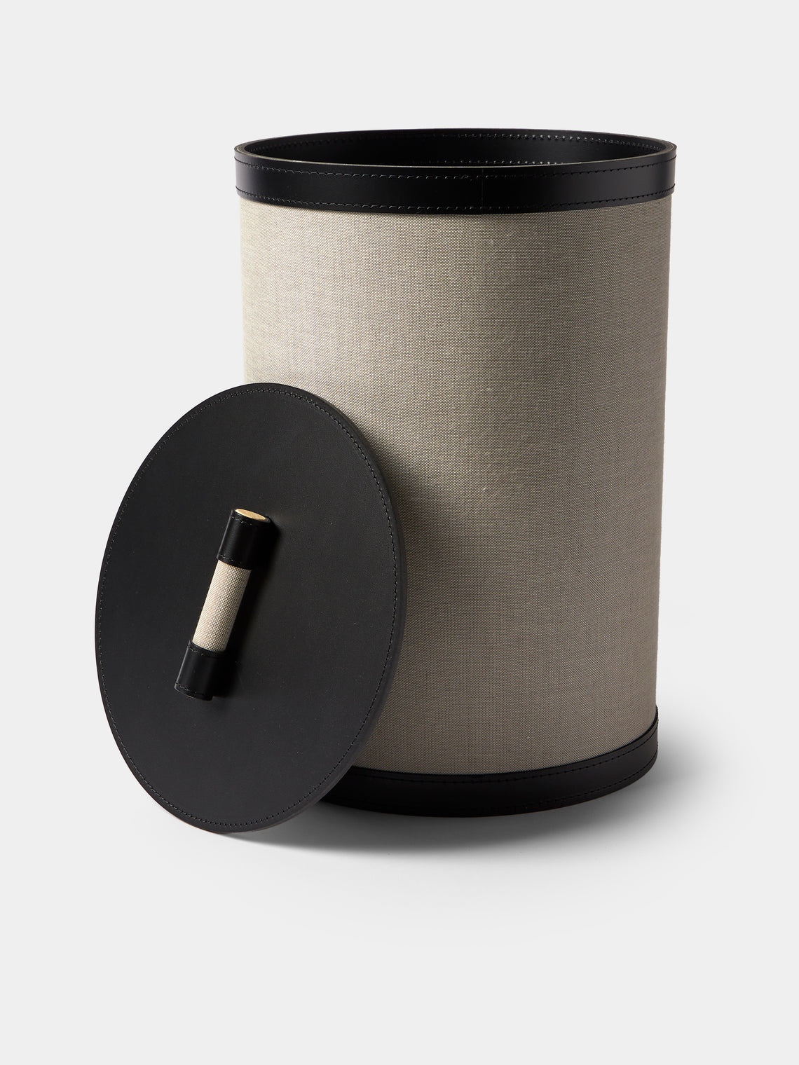 Pinetti - Penelope Leather Lidded Wastepaper Basket - Black - ABASK