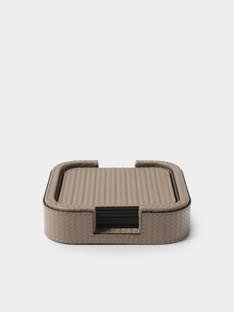Pinetti - Woven Leather Square Coasters (Set of 6) - Taupe - ABASK - 