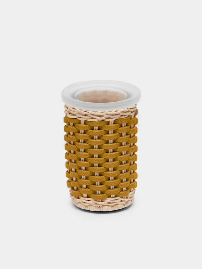 Giobagnara - Calais Leather and Rattan Toothbrush Holder - Yellow - ABASK - 