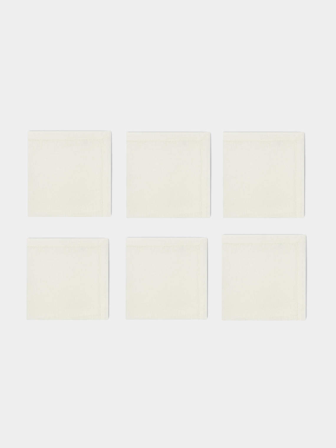 Volga Linen - Hem-Stitch Linen Napkins (Set of 6) - White - ABASK - 