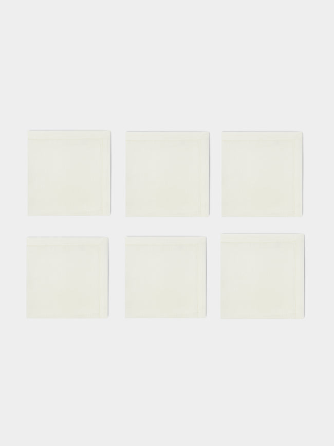 Volga Linen - Hem-Stitch Linen Napkins (Set of 6) - White - ABASK - 