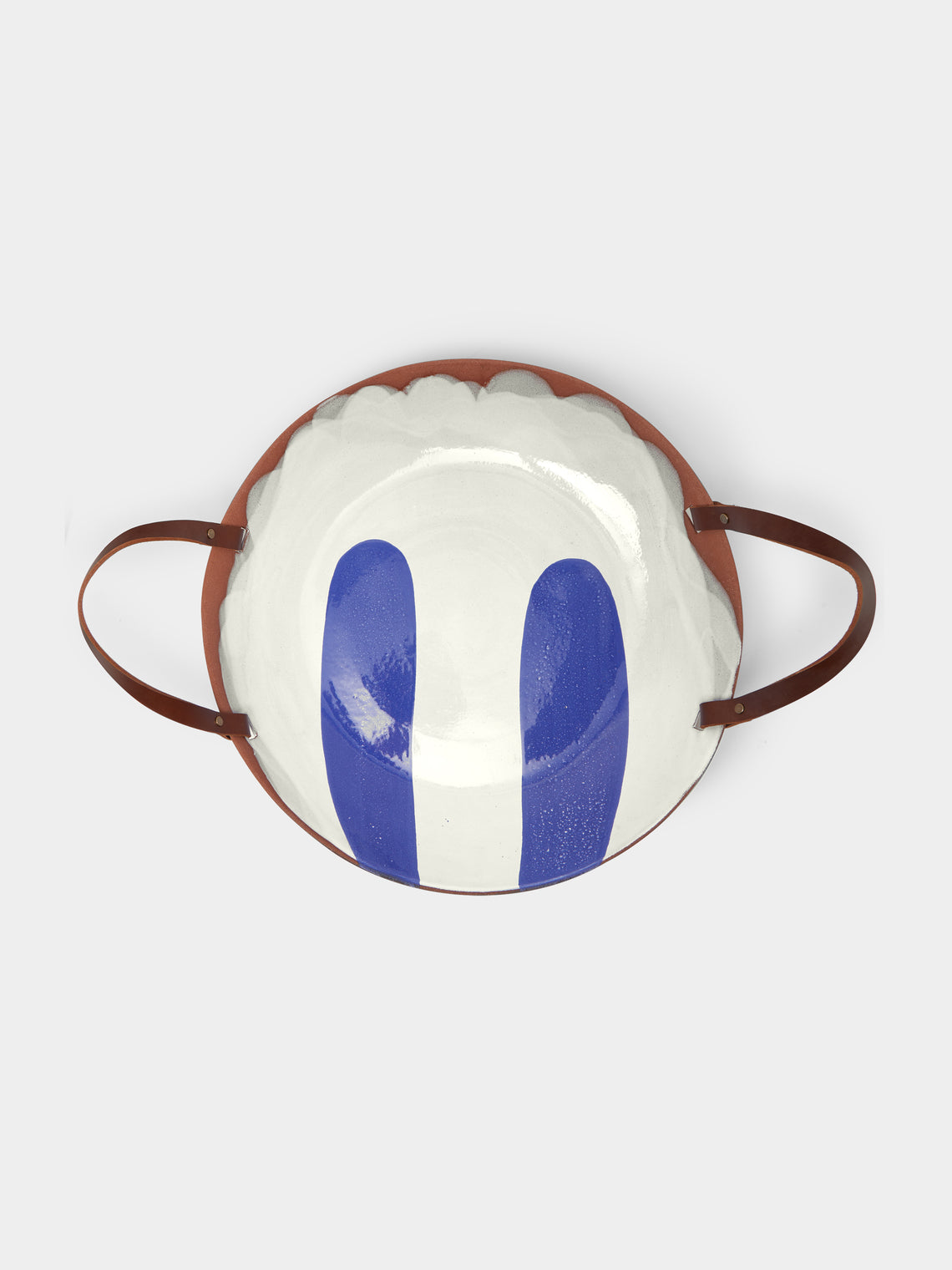 Silvia K Ceramics - Hand-Glazed Terracotta Large Serving Bowl with Leather Handle -  - ABASK - 