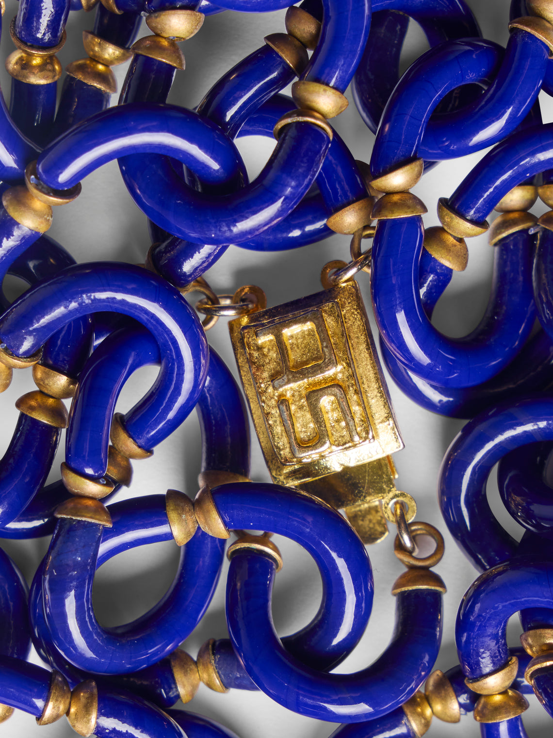 Mahnaz Collection - Vintage 1960s Archimede Seguso Murano Glass, Rhinestone and Gilt Brass Necklace - Blue - ABASK