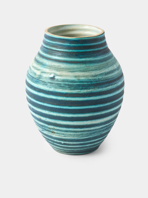 Antique and Vintage - 1950s Accolay Ribbed Vase - Blue - ABASK - 