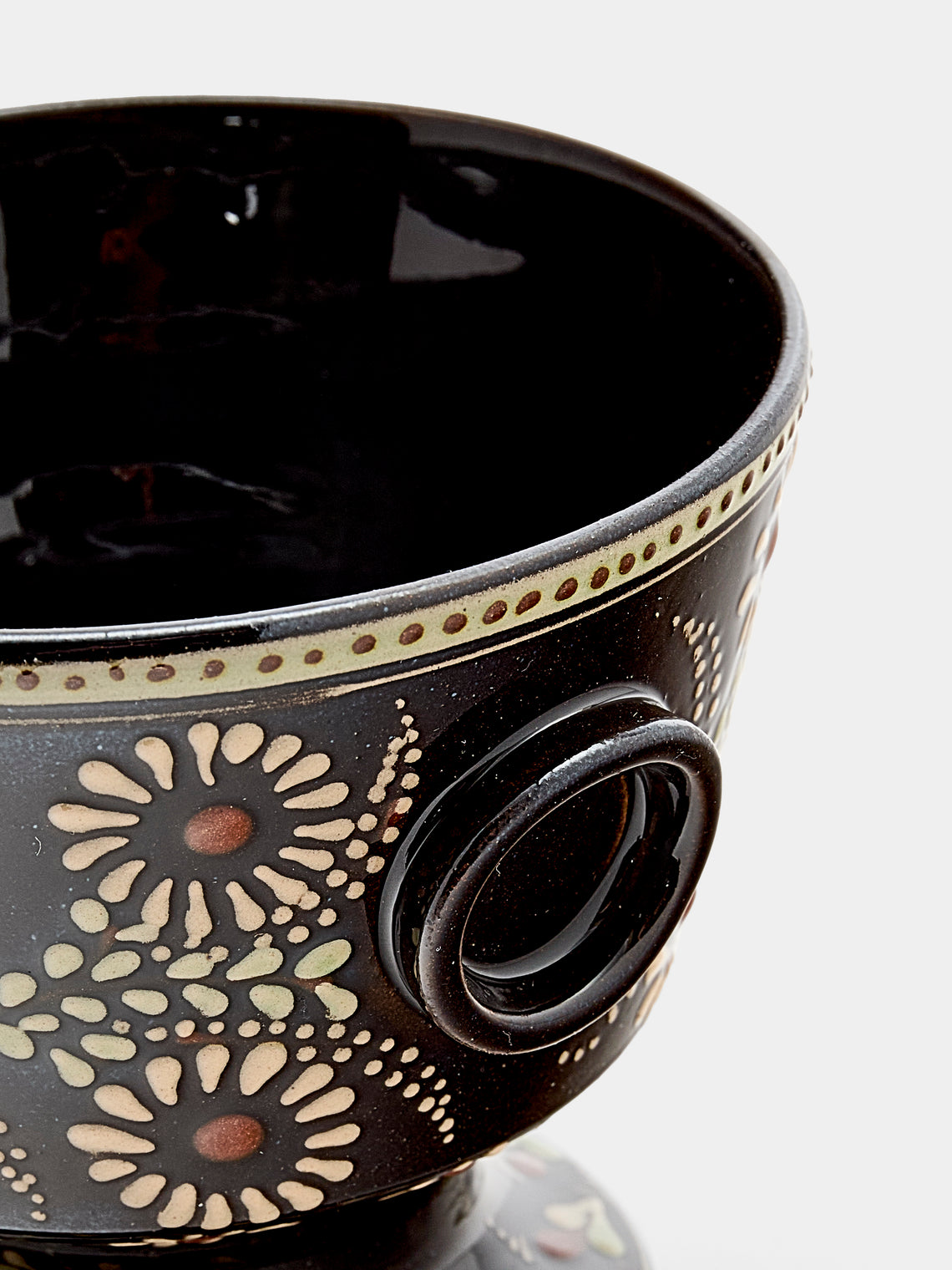 Poterie d’Évires - Flowers Hand-Painted Ceramic Small Raised Bowl - Dark brown - ABASK