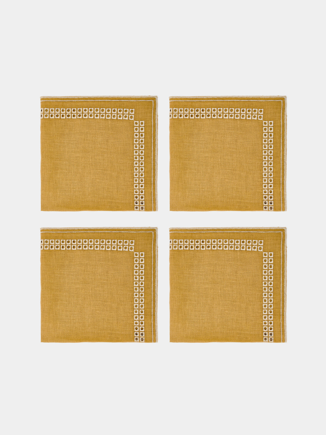 Borgo delle Tovaglie - Eva Embroidered Linen Napkins (Set of 4) - Yellow - ABASK - 