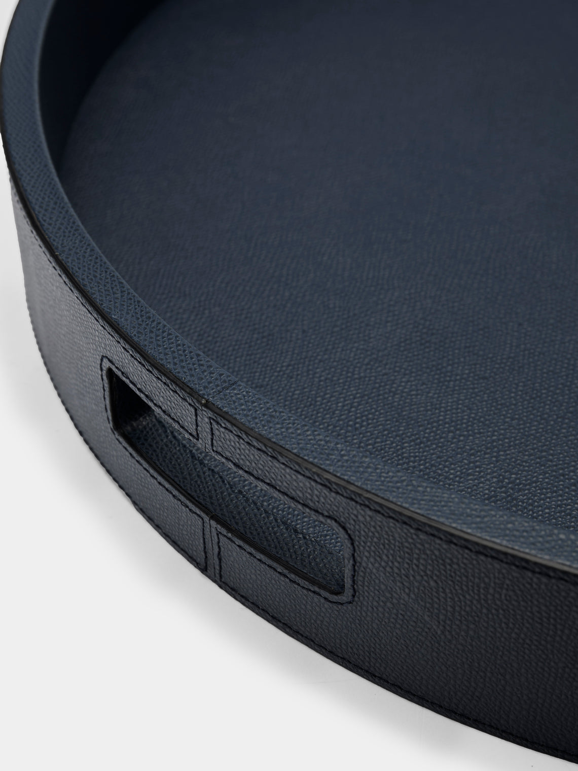 Giobagnara - Polo Leather Round Tray with Handles - Navy - ABASK