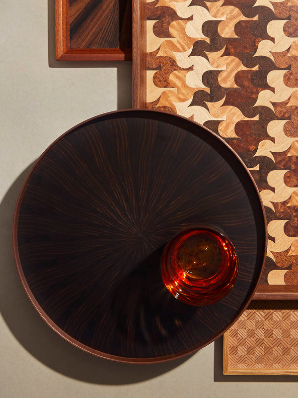 Mori Kougei - Rays Ebony Round Tray (11in/28cm) - Brown - ABASK