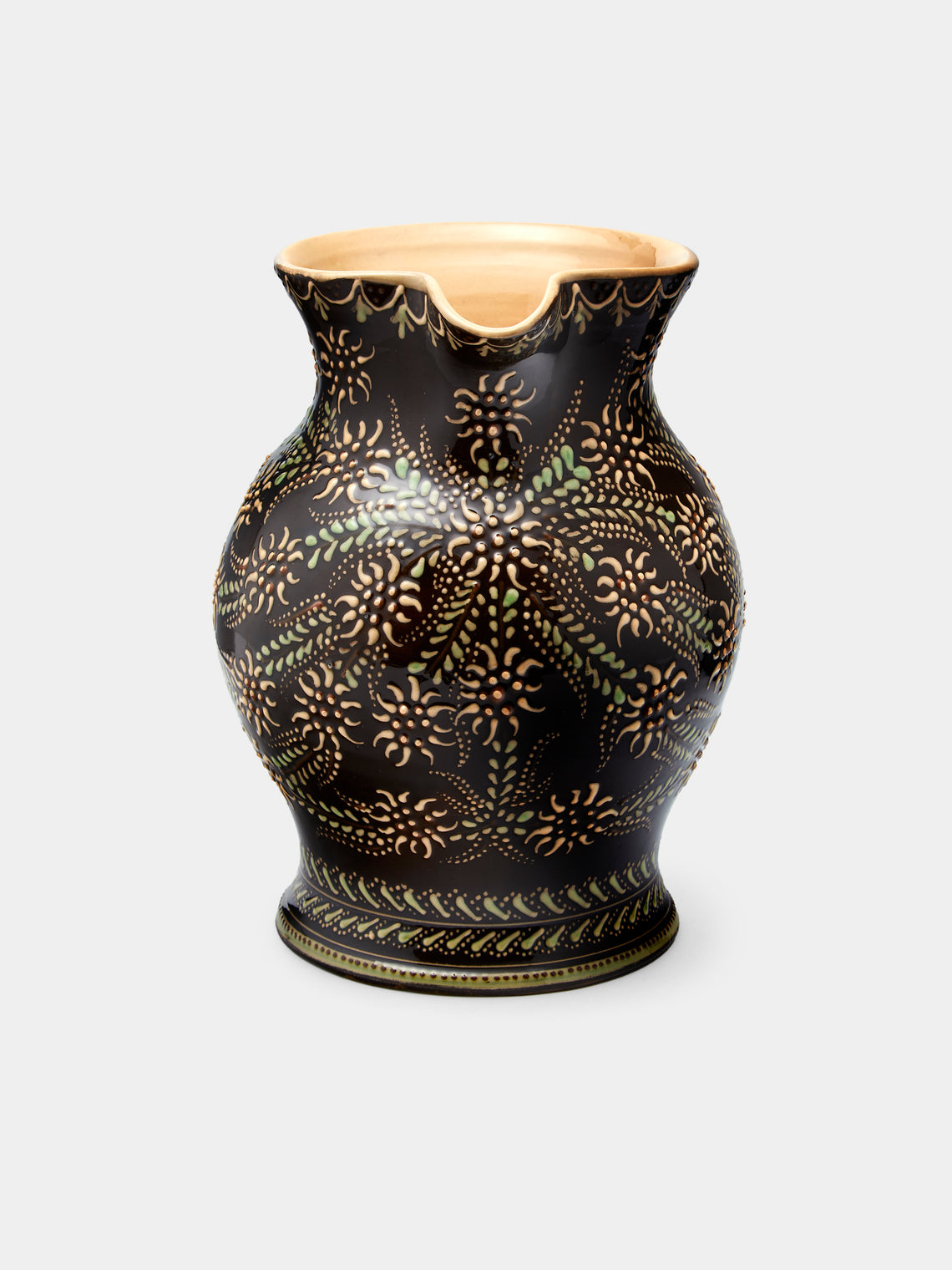 Poterie d’Évires - Flowers Hand-Painted Ceramic Large Round Jug - Dark brown - ABASK