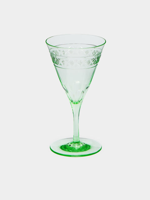 Antique and Vintage - 1900s Edwardian Cut Crystal White Wine Glasses (Set of 6) - Green - ABASK - 