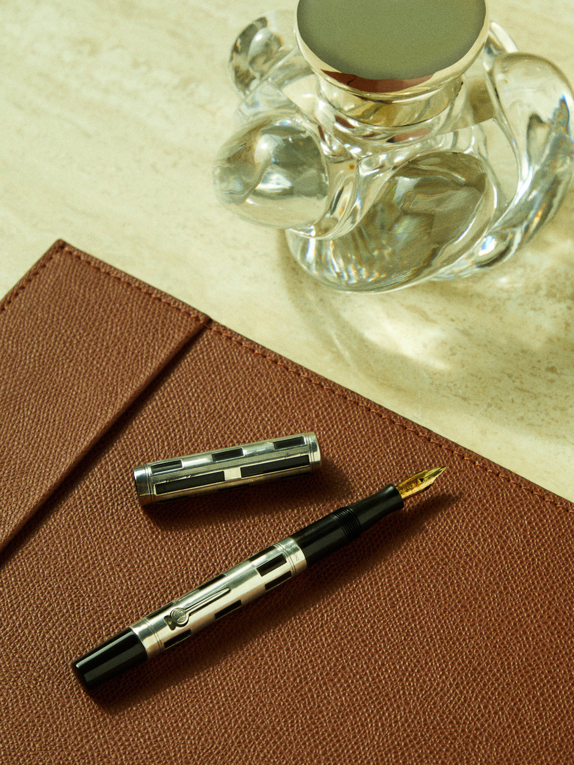 Antique and Vintage - 1930s Waterman Night & Day Sterling Silver Art Deco Fountain Pen - Silver - ABASK