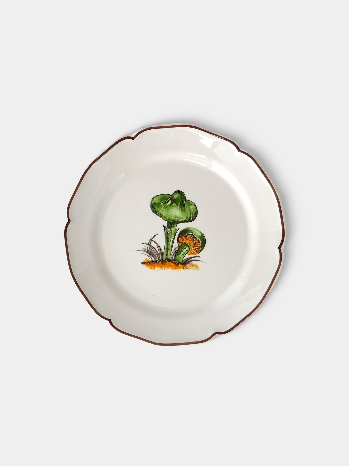 Este Ceramiche - Bristol Mushrooms Hand-Painted Ceramic Dessert Plates – 8in/21cm (Set of 6) - White - ABASK