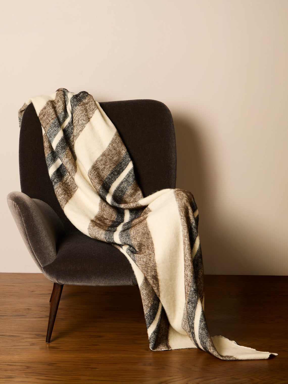Denis Colomb - Dolpo Striped Nomad Cashmere Blanket (79in/2m) - White - ABASK