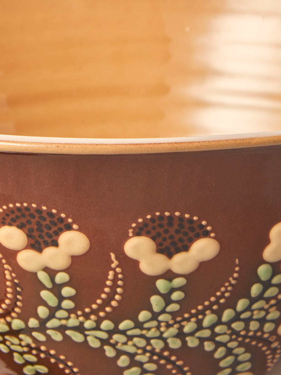 Poterie d’Évires - Flowers Hand-Painted Ceramic Salad Bowl - Light Brown - ABASK