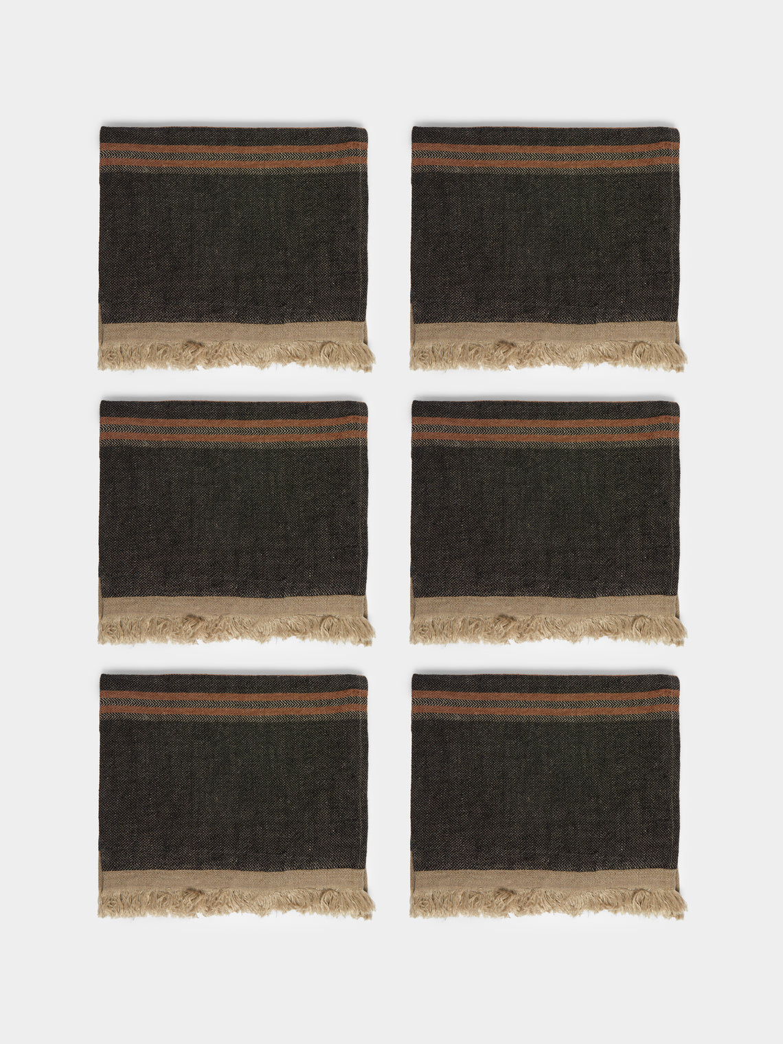 Libeco - Black Stripe Belgian Linen Guest Towels (Set of 6) -  - ABASK