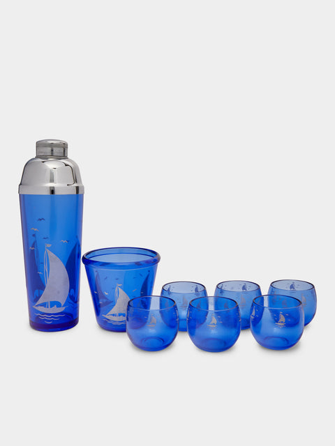 Antique and Vintage - 1930s Sportsman Series Sailboat Cocktail Set - Blue - ABASK - 