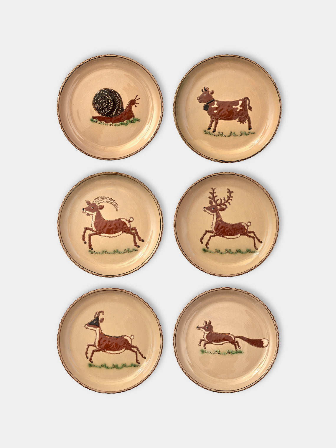 Poterie d’Évires - Animals Hand-Painted Ceramic Side Plates (Set of 6) - Cream - ABASK - 