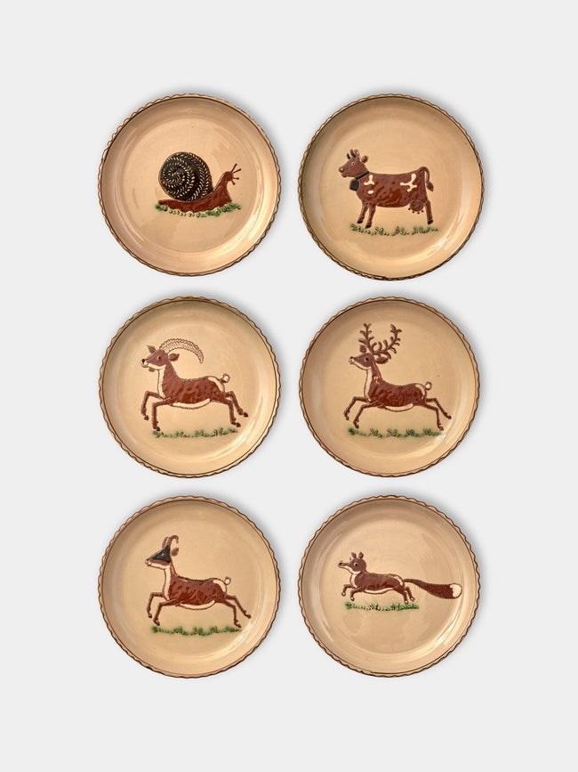 Poterie d’Évires - Animals Hand-Painted Ceramic Side Plates (Set of 6) - Cream - ABASK - 
