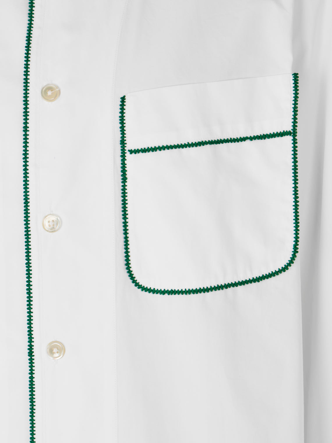Sebline - Stitch Hand-Embroidered Cotton Pajama Shirt | Size: M - White - ABASK
