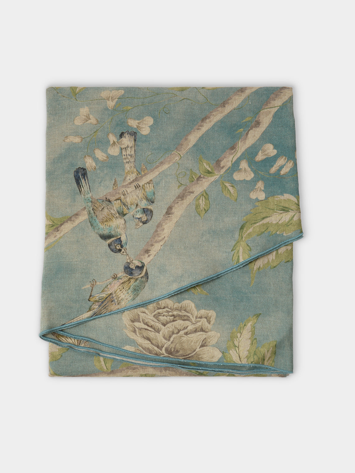 Borgo delle Tovaglie - Filo Affresco Embroidered Linen Round Tablecloth (110in/2.8m) - Blue - ABASK