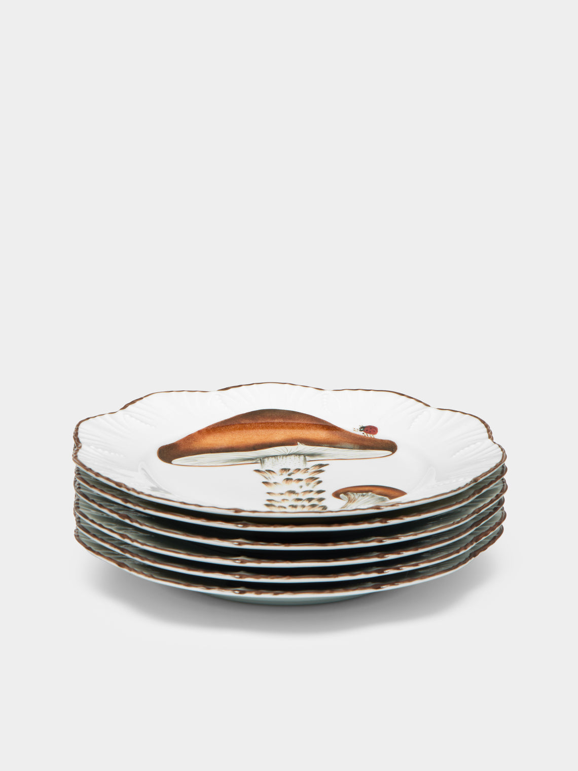 Pinto Paris - Les Champignons Hand-Painted Porcelain Dinner Plates (Set of 6) -  - ABASK