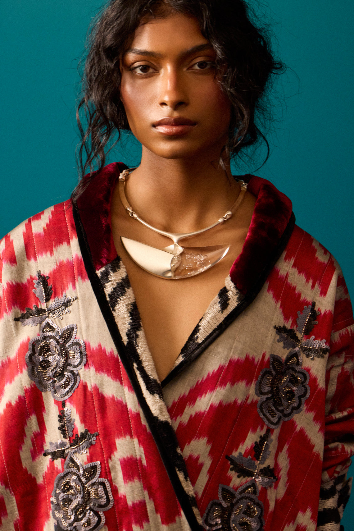 Nazzy Beglari - Women's Hand-Loomed Ikat Velvet and Silk Reversible Robe | One Size - Multiple - ABASK