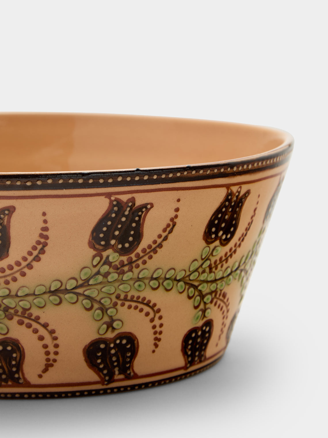 Poterie d’Évires - Flowers Hand-Painted Ceramic Large Handled Serving Bowl - Cream - ABASK