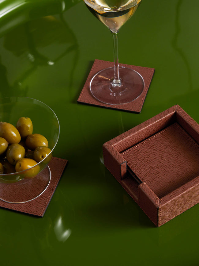 Giobagnara - Tao Leather Square Coasters (Set of 6) - Brown - ABASK
