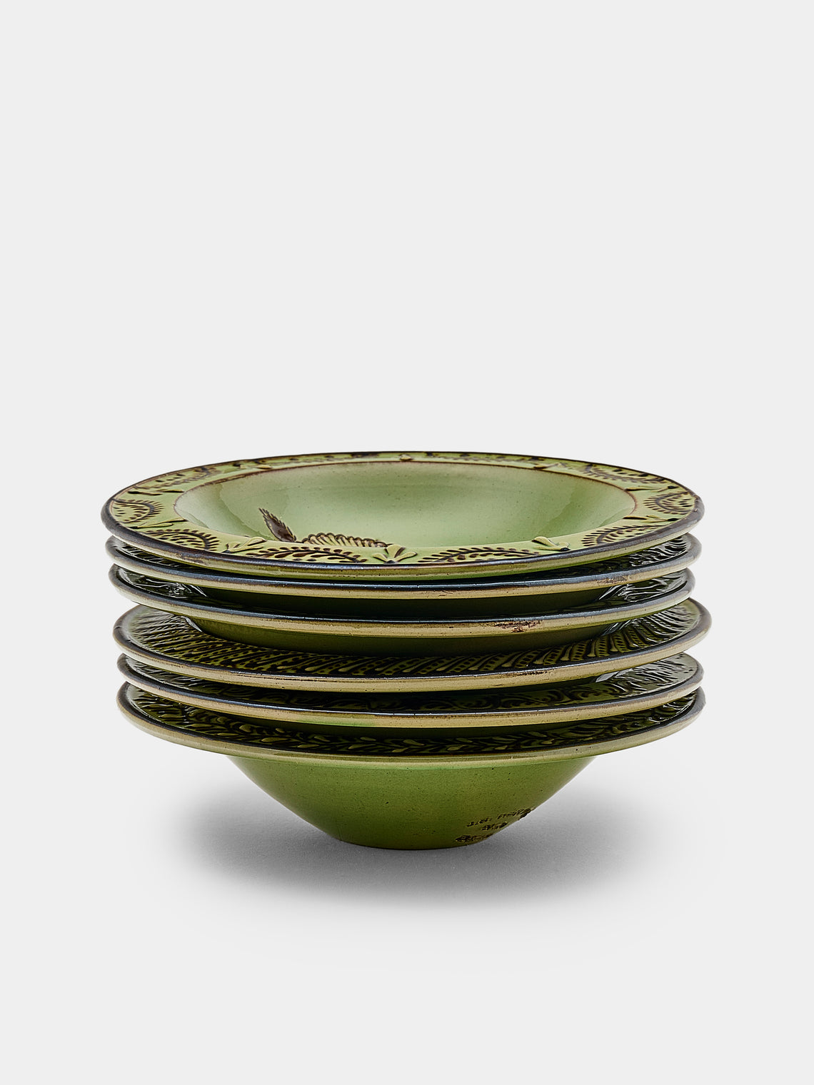 Poterie d’Évires - Animals Hand-Painted Ceramic Breakfast Bowls (Set of 6) - Green - ABASK - 