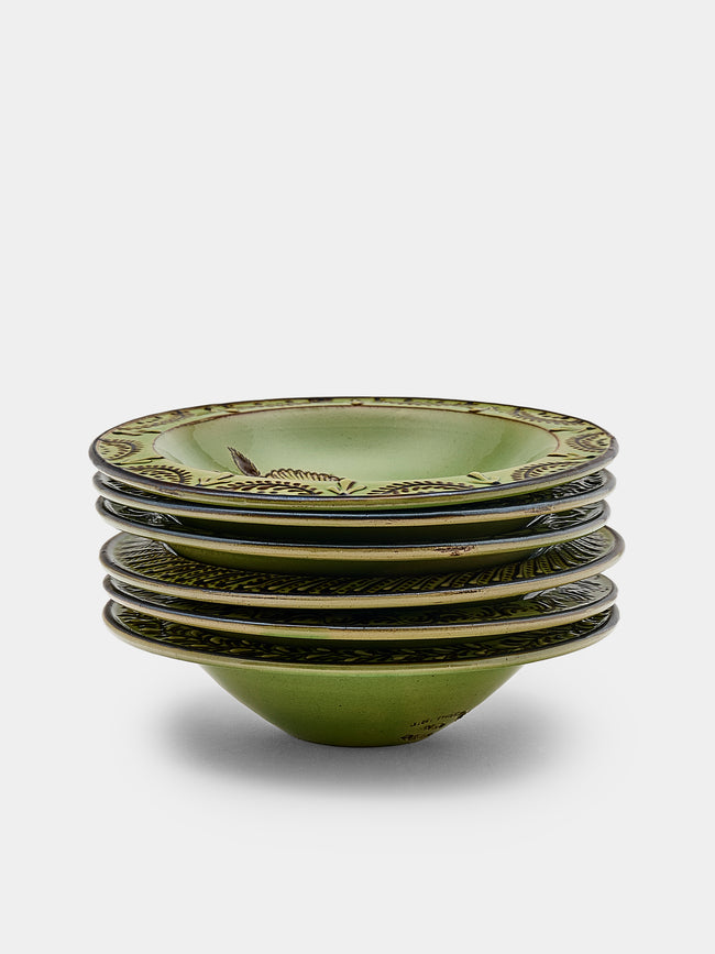 Poterie d’Évires - Animals Hand-Painted Ceramic Breakfast Bowls (Set of 6) - Green - ABASK - 